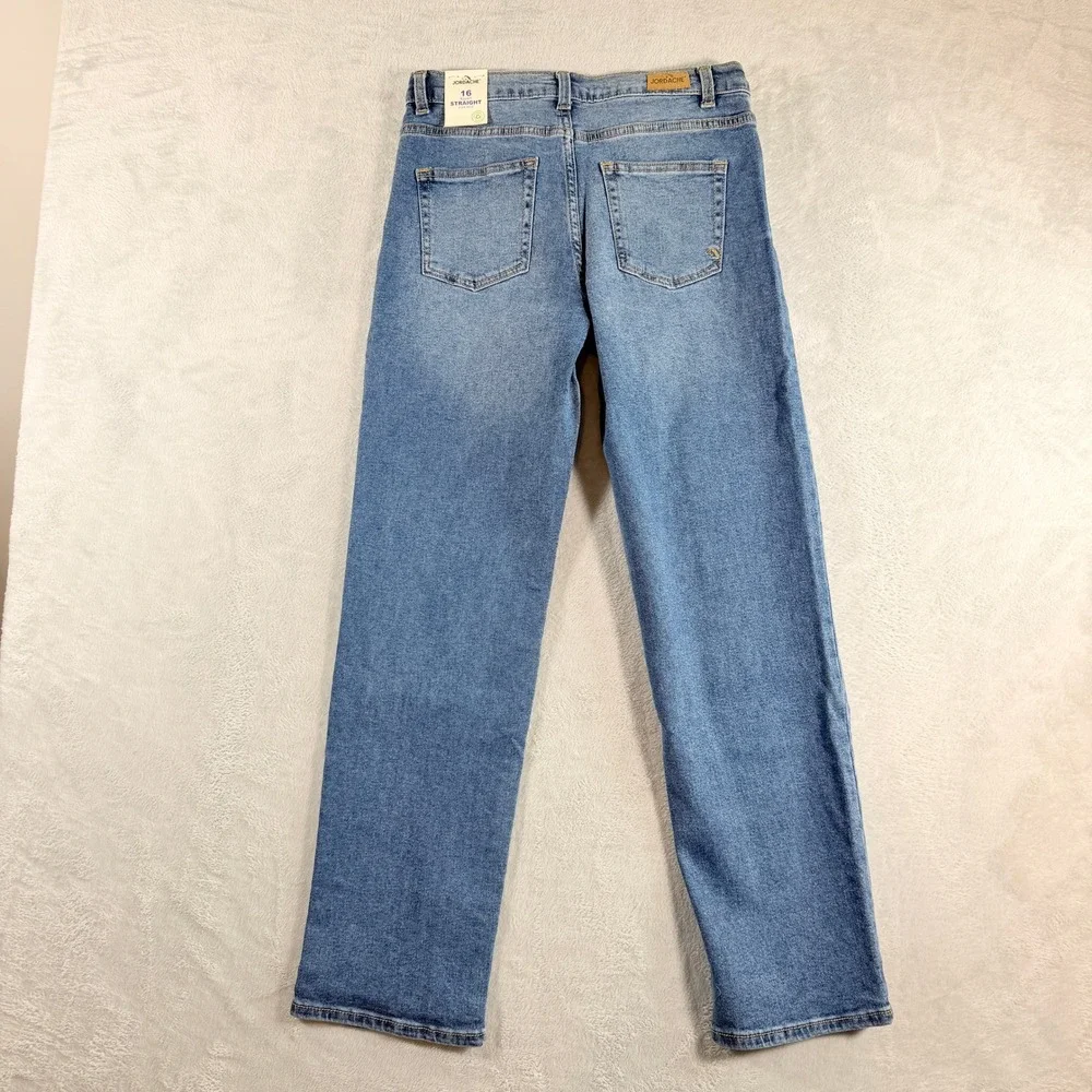 Jordache Girls Baggy Straight High Rise Jeans Size 16 Medium Enzyme Denim NWT